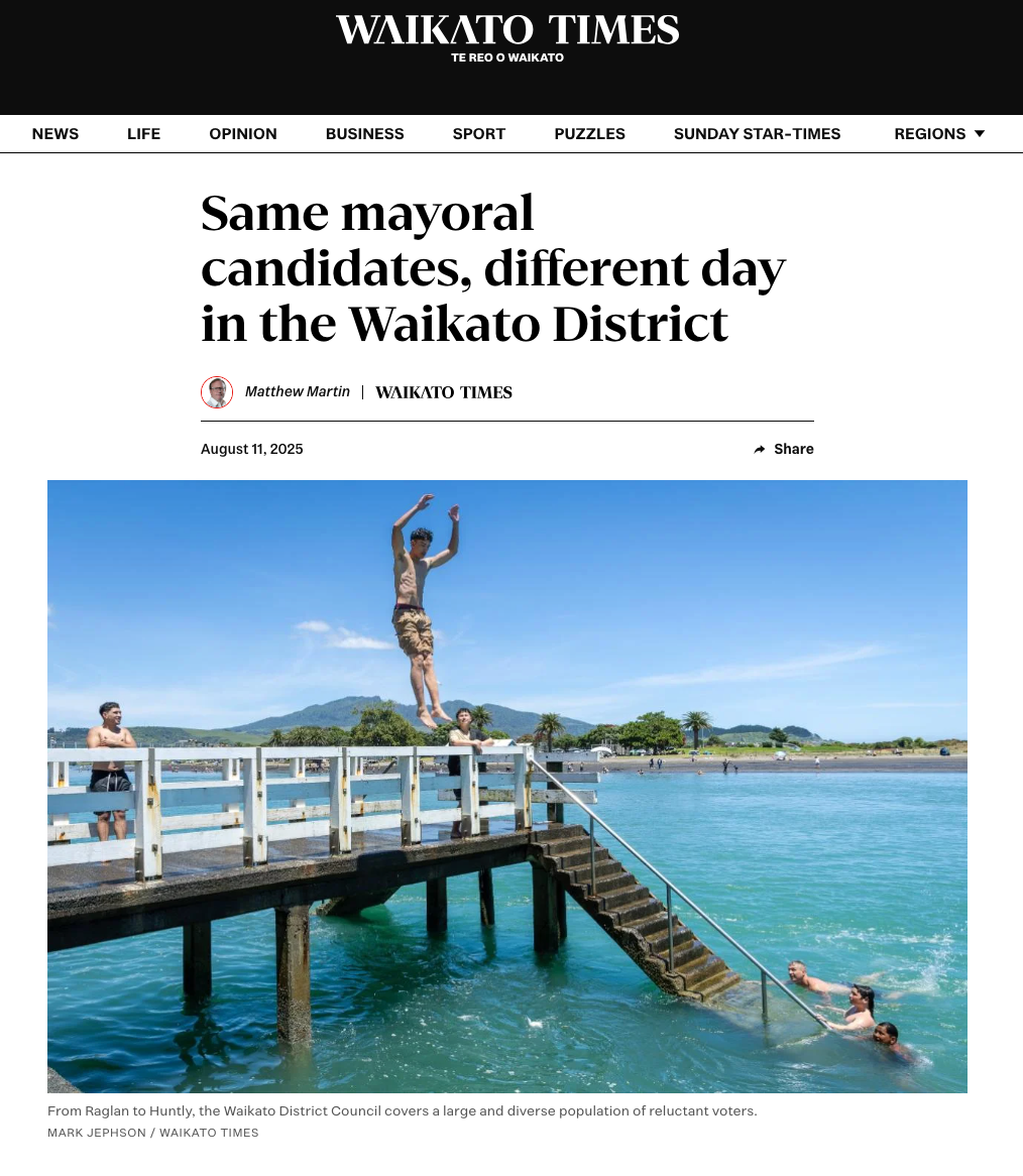 Same mayoral candidates, different day in the Waikato District