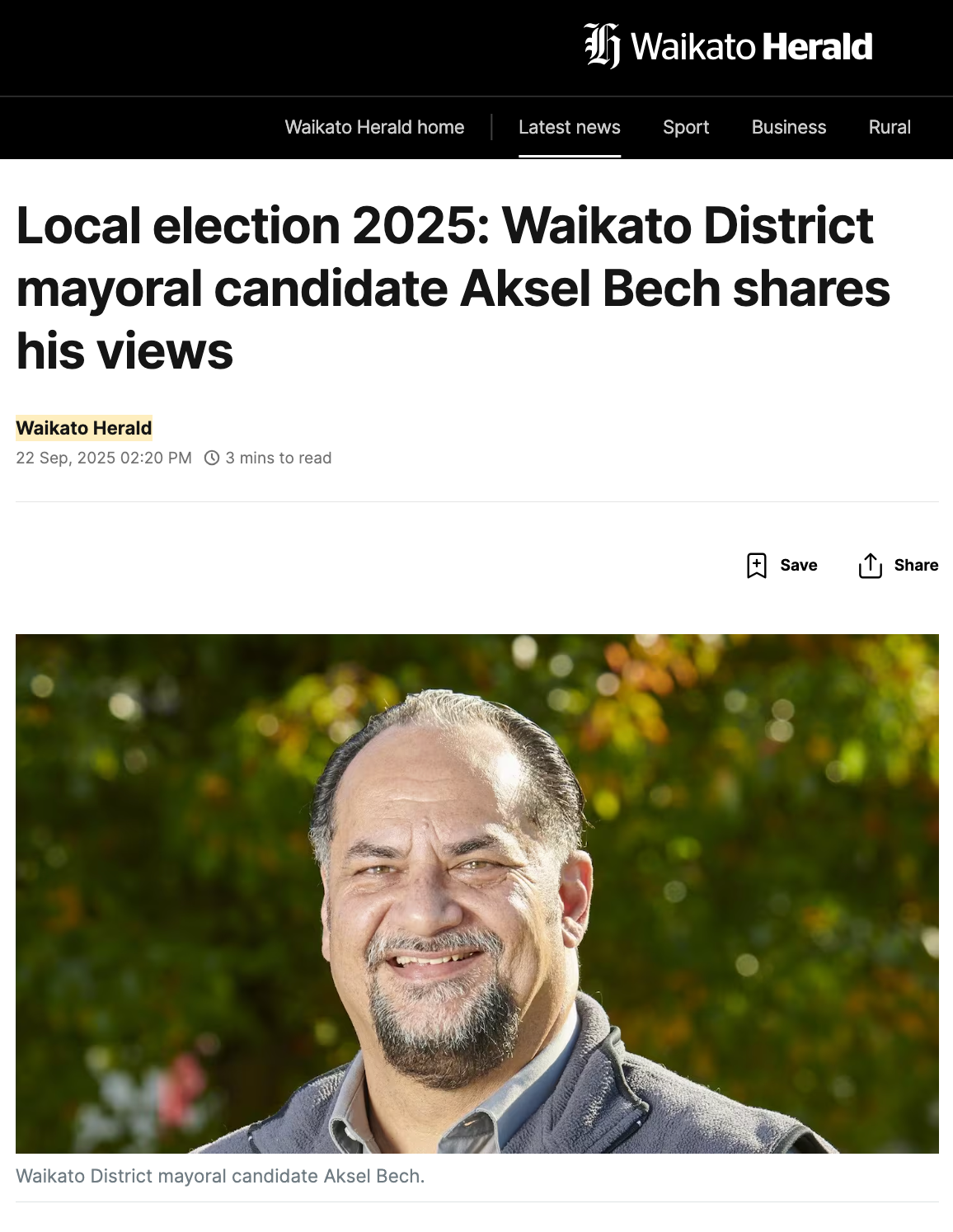 Local election 2025: Waikato District mayoral candidate Aksel Bech shares his views