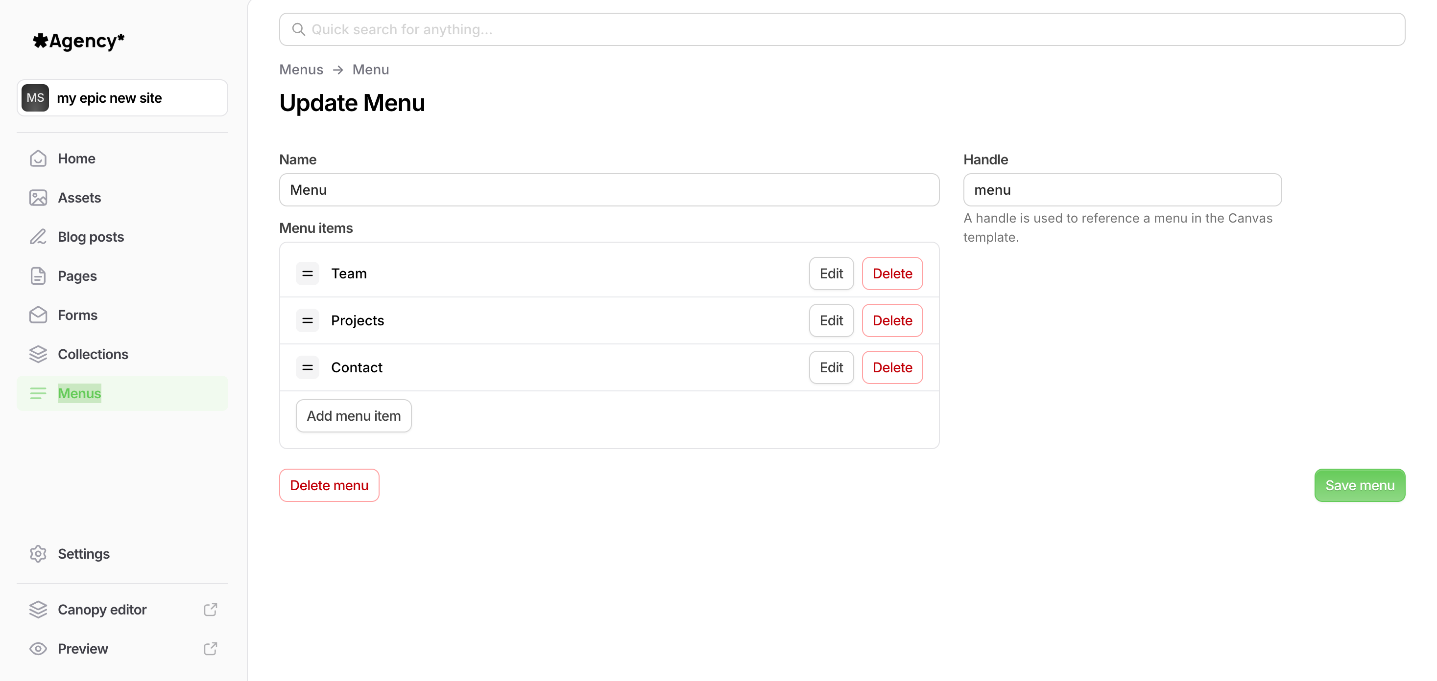 Creating a navigation menu in Blutui