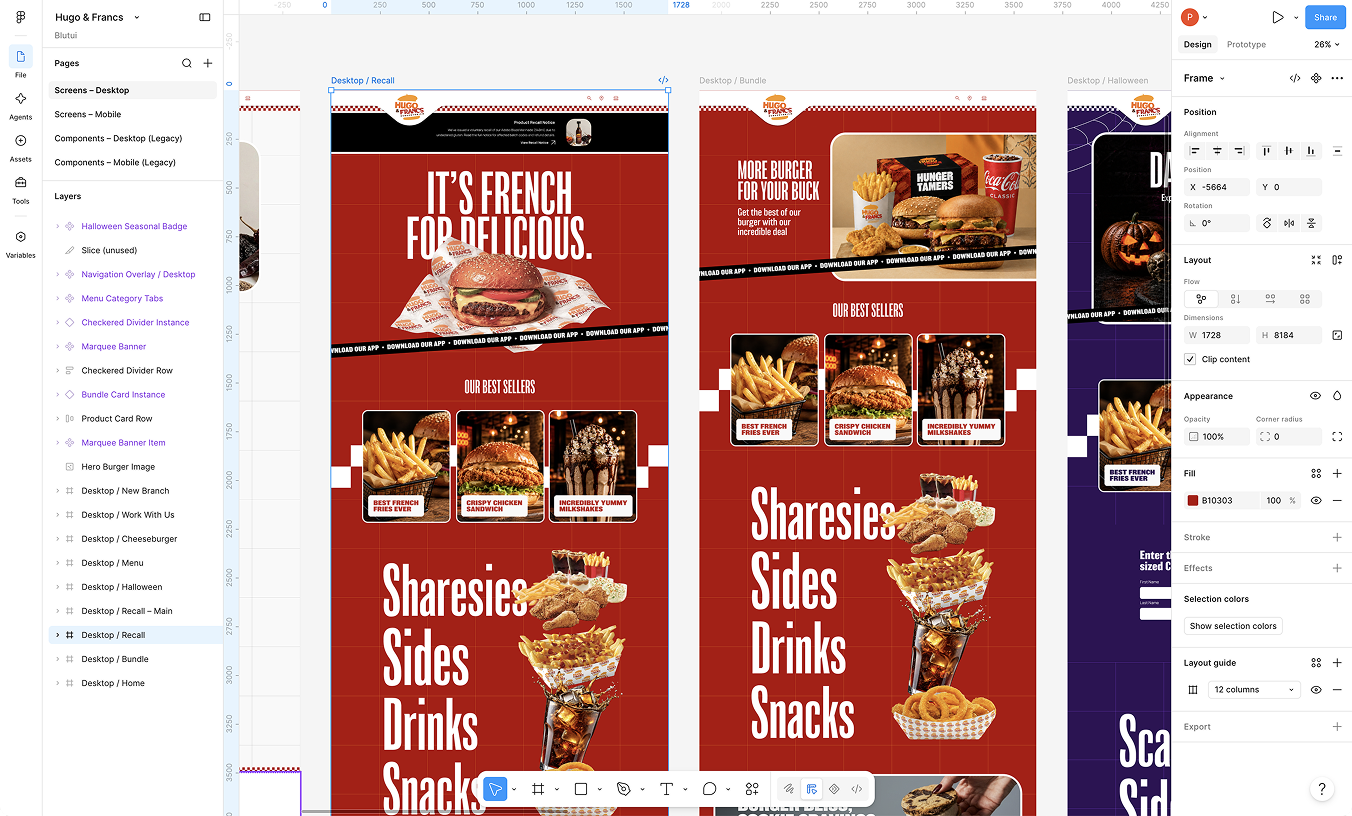 A page as frames in the design tool